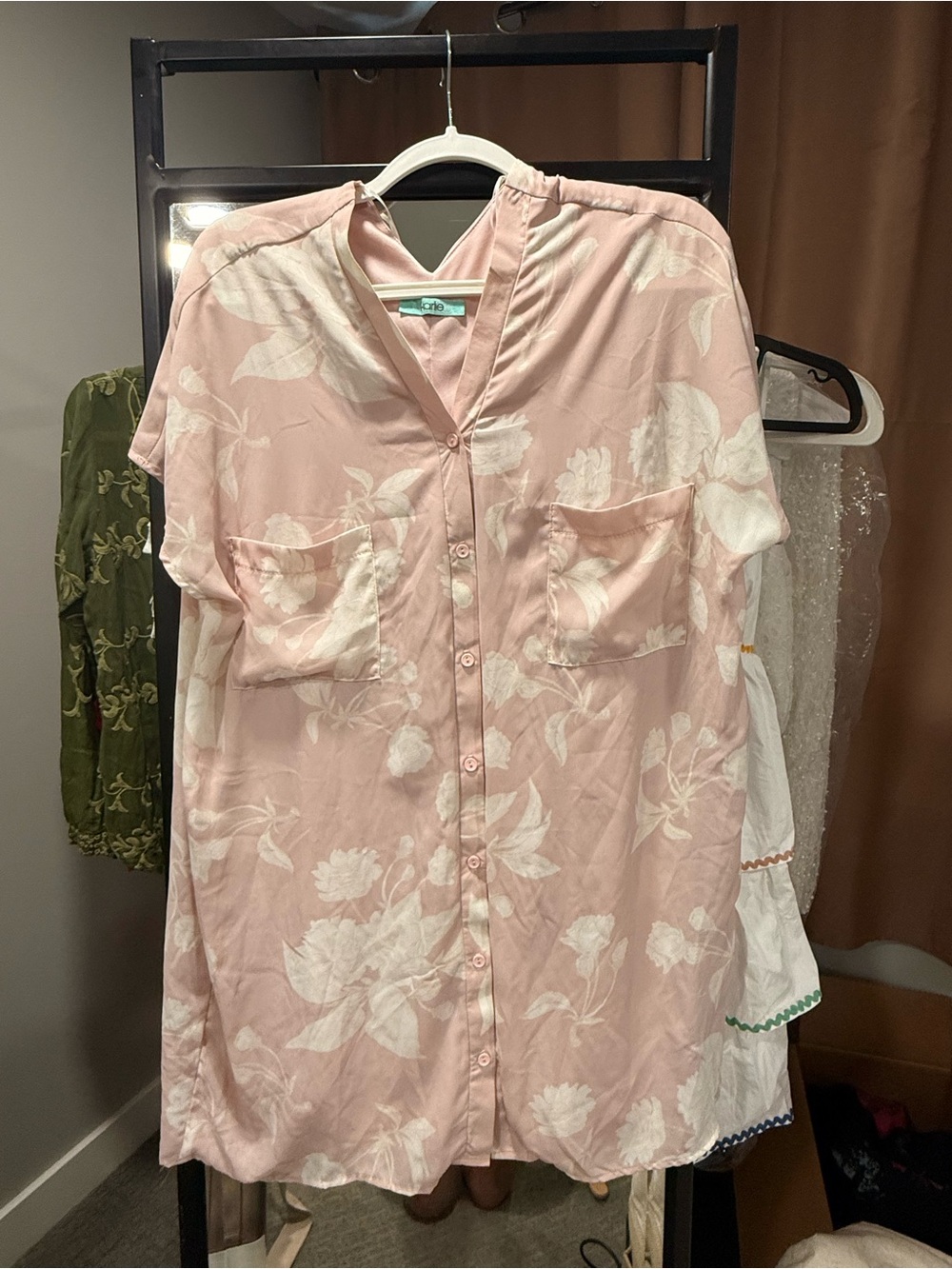 Karlie Pale Pink Floral V-Neck Button Down Dress
